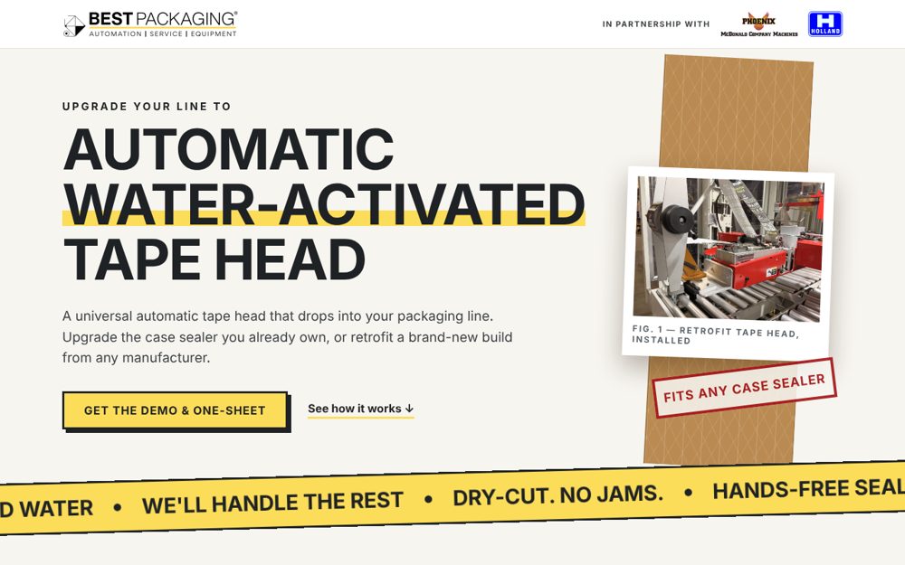 The Best Packaging water-activated tape landing page